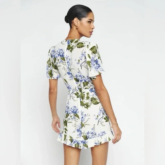 Reformation Mya Cream Floral Mini Dress with Blue and Green Print - Picture 2 of 5